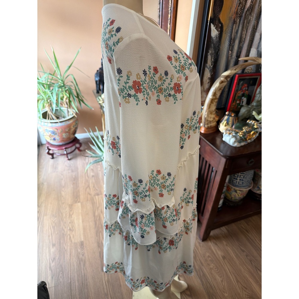VIVI by Violet Weekend Ivory Floral Tiered Babydoll Dress XL Boho Ruffle Sleeve - Picture 5 of 7